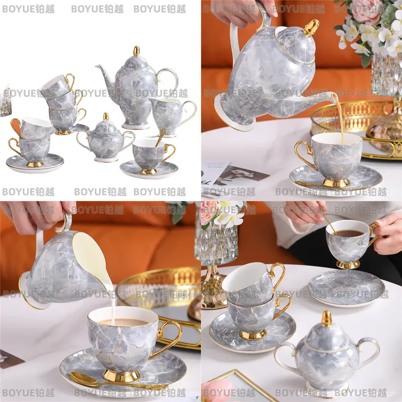 Coffee Tea Gift Set - Luxe porseleinen koffiekopjes- en schotelservies met