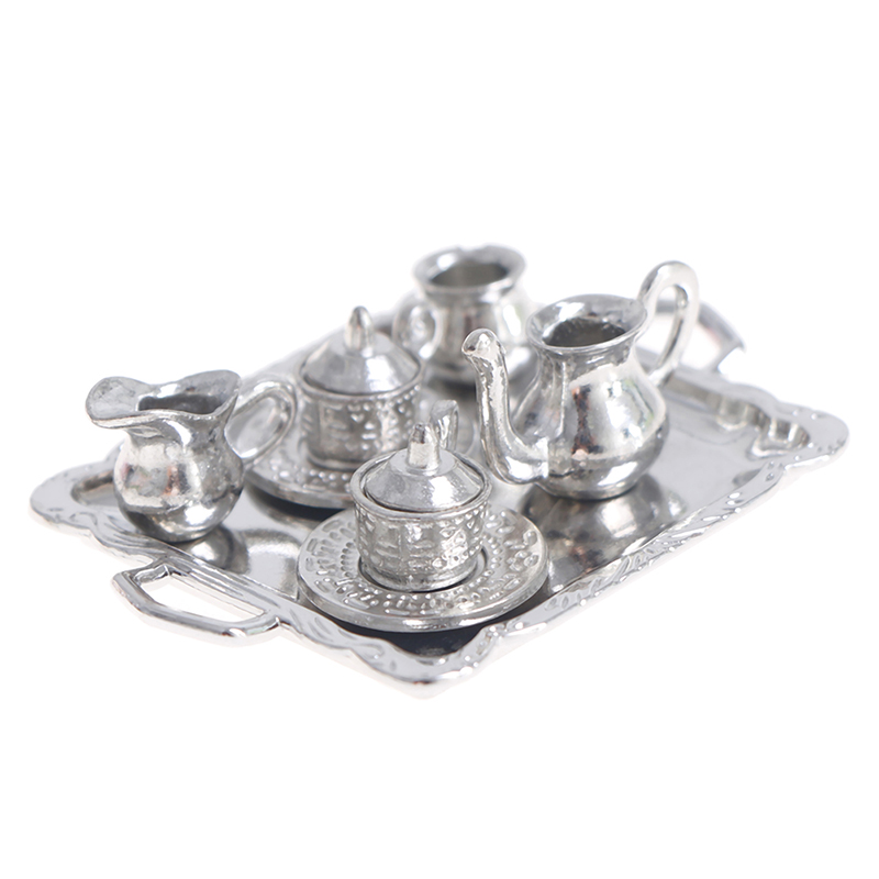 Coffee Tea Gift Set - 10 stks/set 1/12 Poppenhuis Miniatuur Zilveren