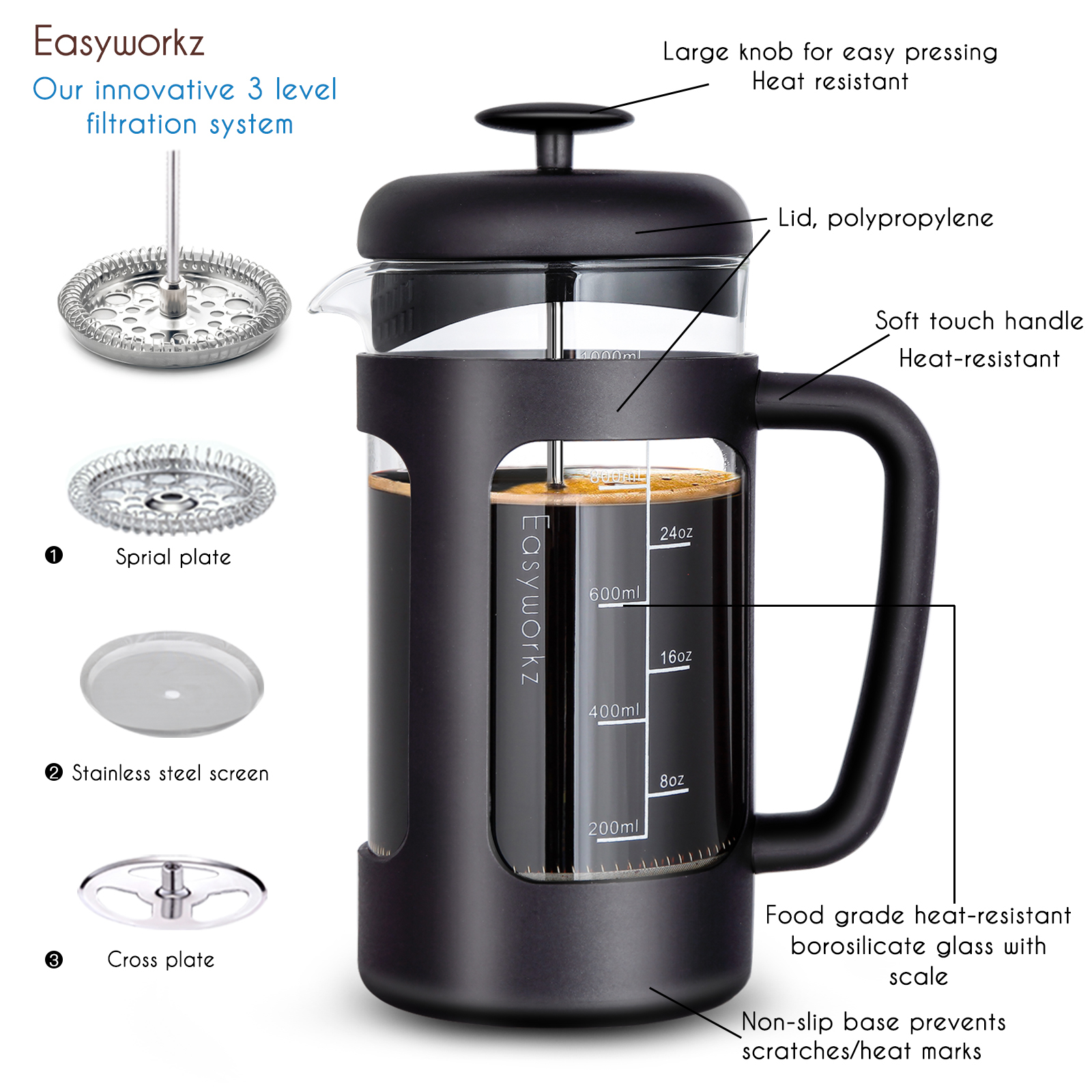 Easyworkz French Press koffie- - Coffee Tea Press recensie en prijs